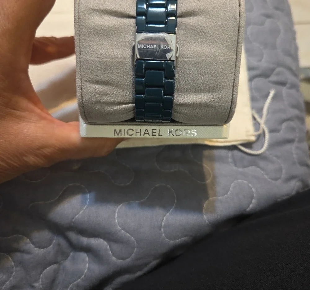 Michael Kors Women's Navy Blue Chronograph Watch with Crystal Bezel